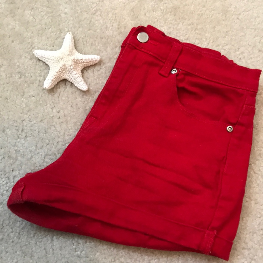 red f21 high waist short shorts